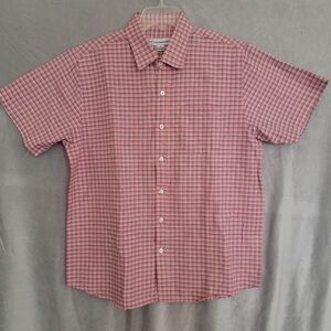 Essentials Pink and Blue Plaid Button Down Shirt, Size L, NEW
